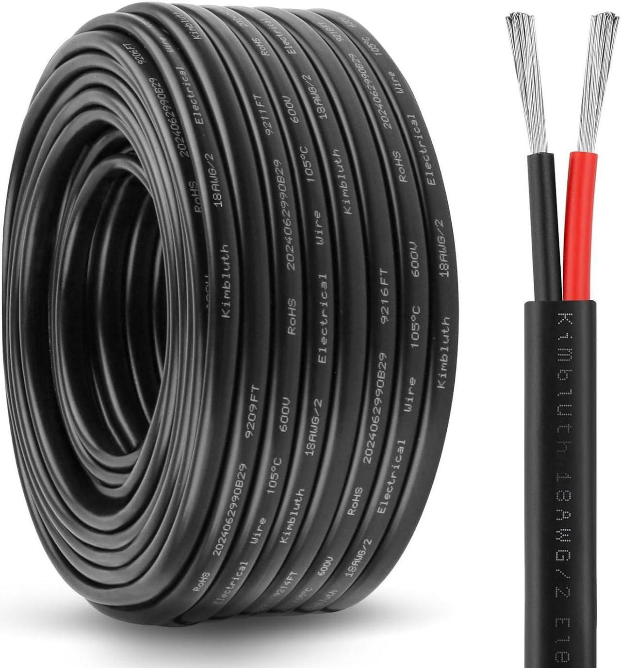 Main image of 18 Gauge Wire 2 Conductor Electrical Wire, 18 AWG Wire Stranded PVC Cord Low Voltage Tinned Copper Wire for Marine, Automotive, LED Cord, Landscape Lighting (18 Gauge 100ft)