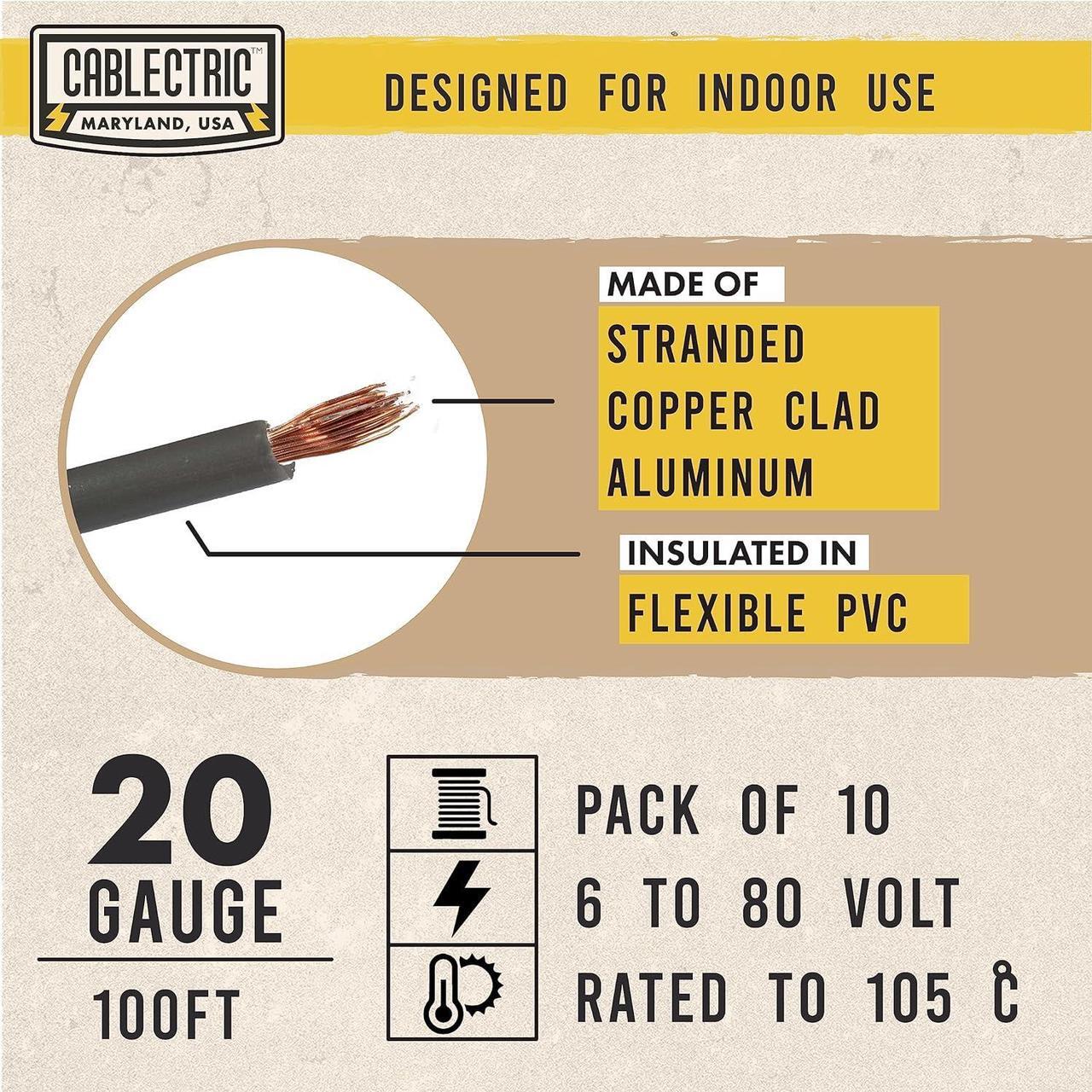 Alt view image 2 of 5 - 20 Gauge Primary Automotive Wire Assortment - 10 Roll Assortment Pack - 100 Ft of Copper Clad Aluminum Wire per Roll, 20 Gauge Stranded Copper Clad Aluminium Auto Wire