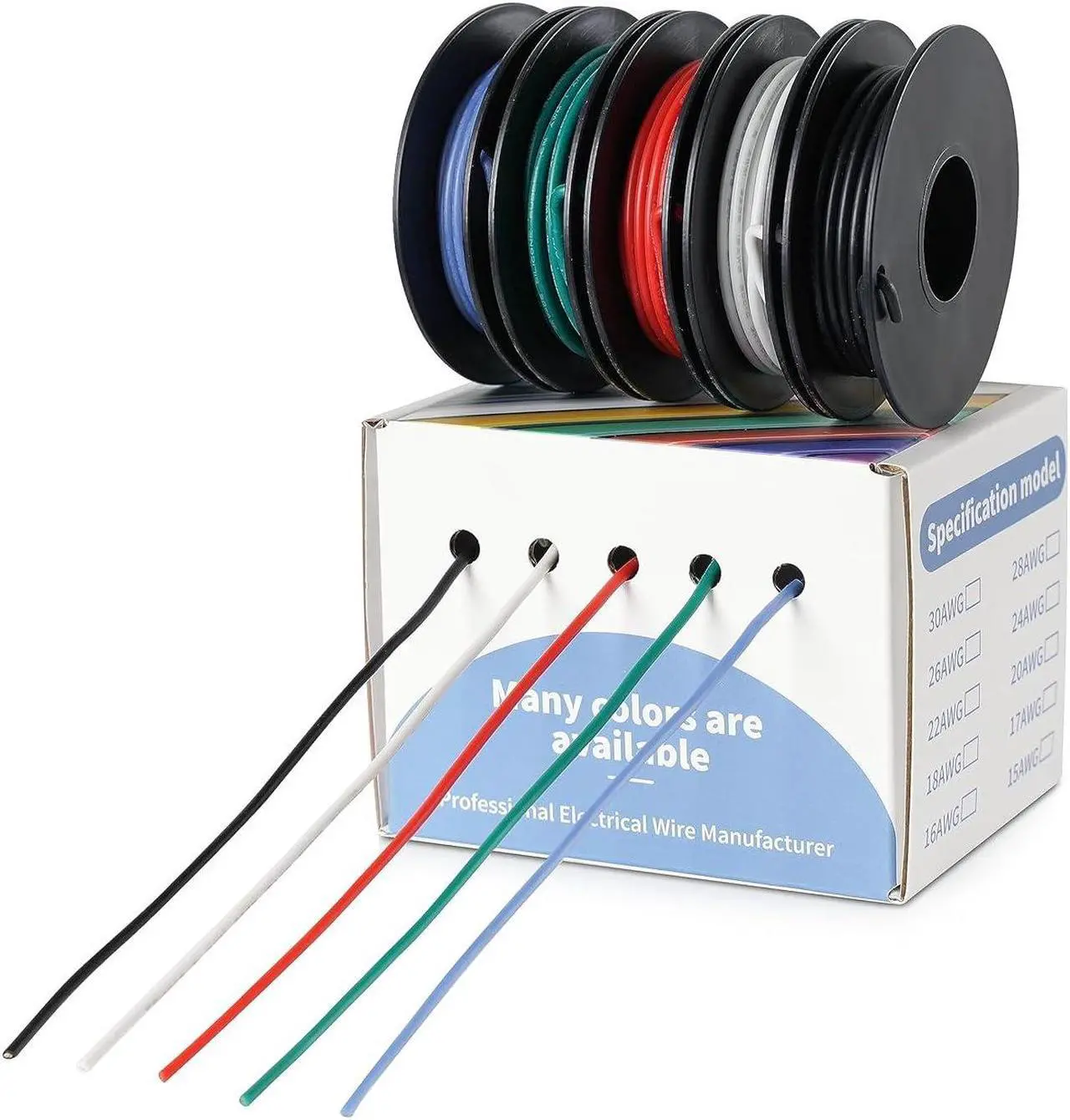 Alt view image 2 of 7 - 20 AWG Electrical Wire 20 Gauge Stranded Tinned Copper Wire Silicone UL3239 Flexible -60~200 3kv 5 Colors 16.4ft Each Wire for DIY (5x16.4ft White Black Red Green Blue)