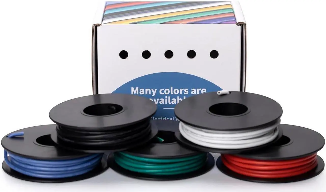 Main image of 20 AWG Electrical Wire 20 Gauge Stranded Tinned Copper Wire Silicone UL3239 Flexible -60~200 3kv 5 Colors 16.4ft Each Wire for DIY (5x16.4ft White Black Red Green Blue)