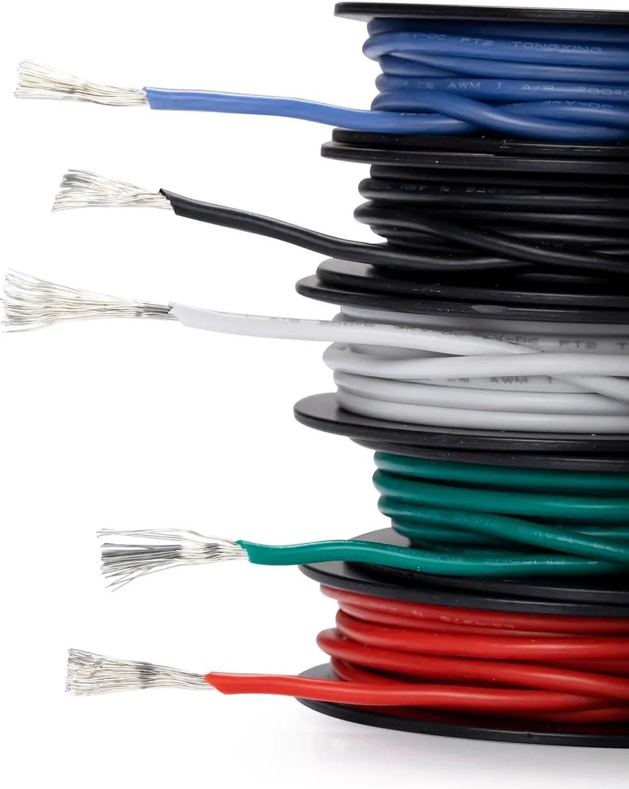 Alt view image 3 of 7 - 20 AWG Electrical Wire 20 Gauge Stranded Tinned Copper Wire Silicone UL3239 Flexible -60~200 3kv 5 Colors 16.4ft Each Wire for DIY (5x16.4ft White Black Red Green Blue)