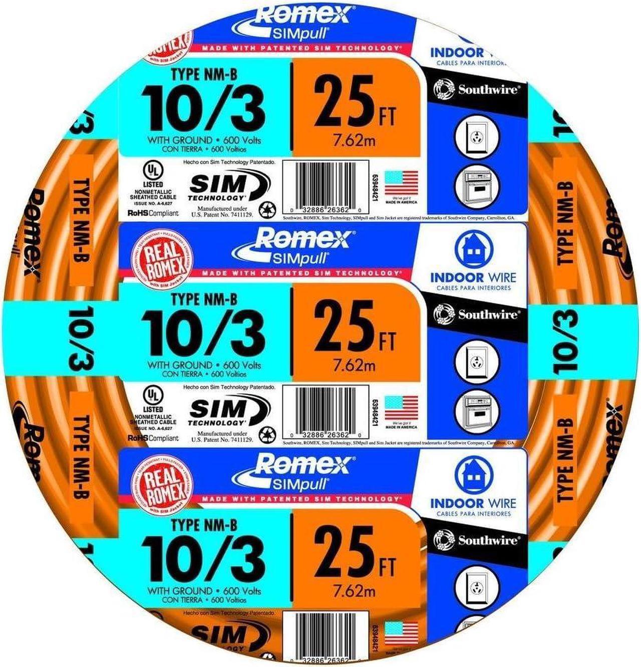 Main image of Southwire 63948421 25' 10/3 with ground Romex brand SIMpull residential indoor electrical wire type NM-B; Orange