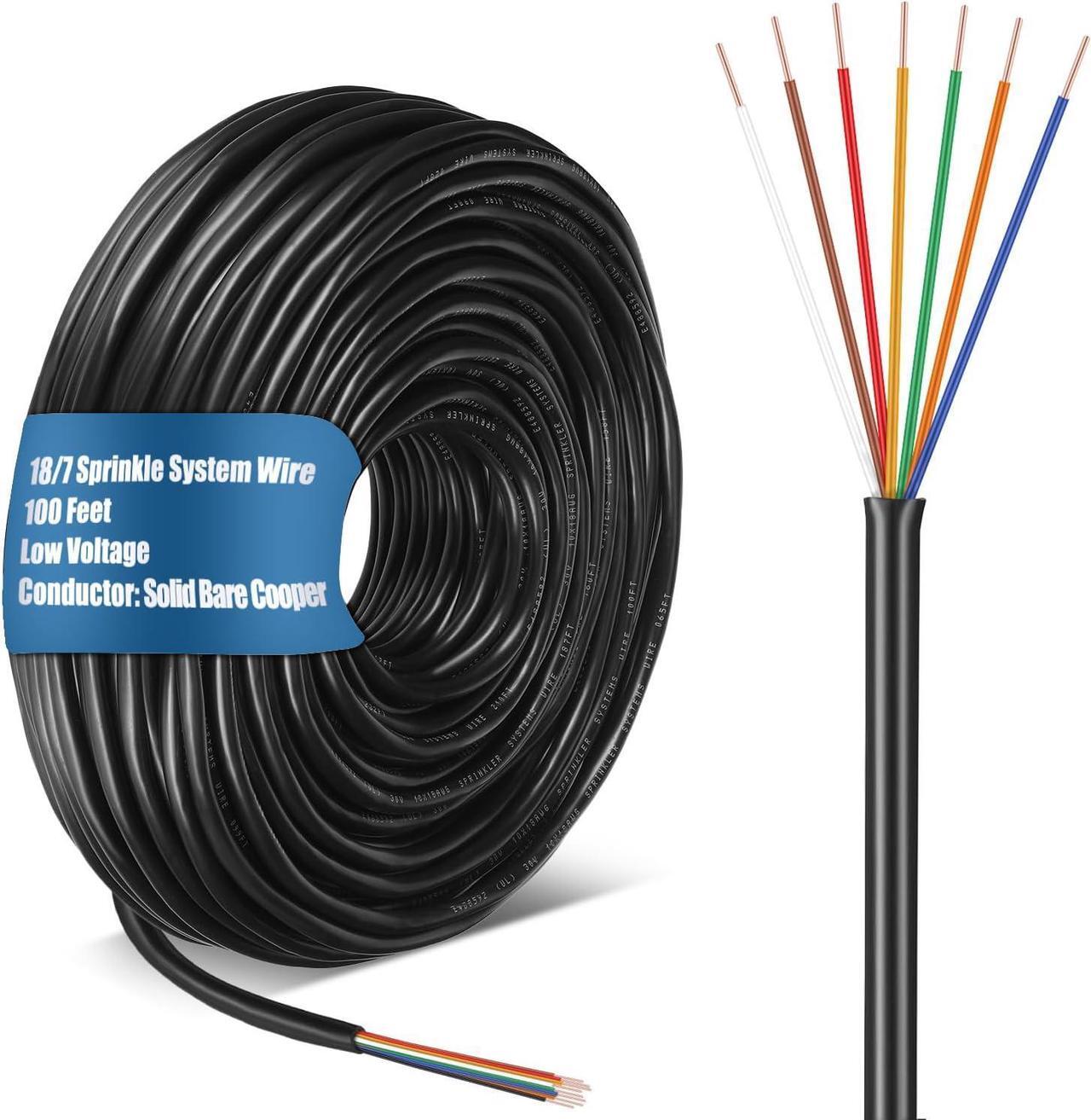 Main image of Solid Sprinkler System Wire, 18 Gauge Irrigation Wire with UV Resistant PVC Jacket Sprinkler Cable for Underground Irrigation System, Field Central Control System, 30V, UL Listed (18/7, 100 Ft)