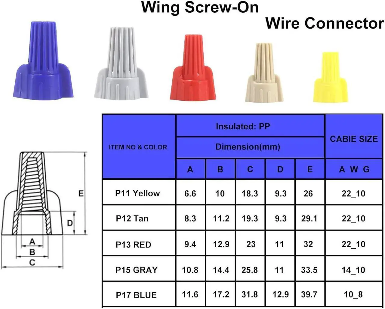 Alt view image 4 of 6 - 100pcs Winged Wire Nuts Connectors,Tan 22-10 AWG Easy Twist-on Electrical Screw Wire Caps (P12 Tan)