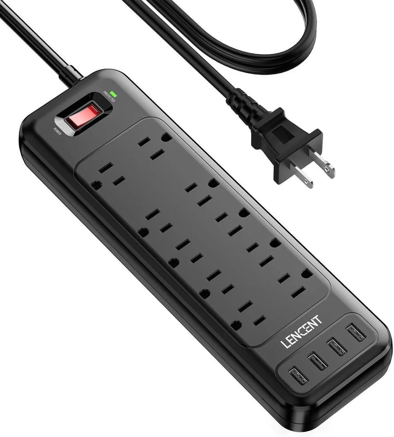 Main image of LENCENT 2 Prong Power Strip, Polarized 3 Prong to 2 Prong Outlet Adapter, 1700J Surge Protector, 6ft Extension Cord, 10 AC Outlets & 4 USB(5V 3.4A Max), Wall Mountable, Ideal for Non-Grounded Outlets