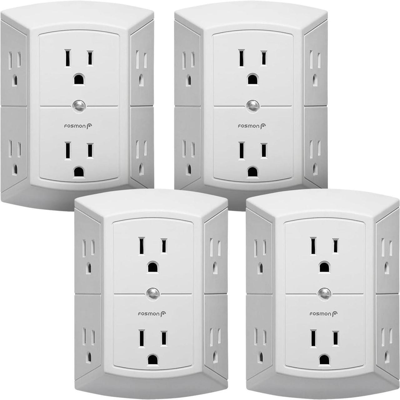 Alt view image 2 of 7 - Fosmon 6-Outlet Wall Plug, Six Plug Outlet Adapter, Multiple 6 Way Wall Plug Extender for Travel, Cruise, Dorm, Home and Office, 15A 125V 1875W, 3 Prong, 2 Pack