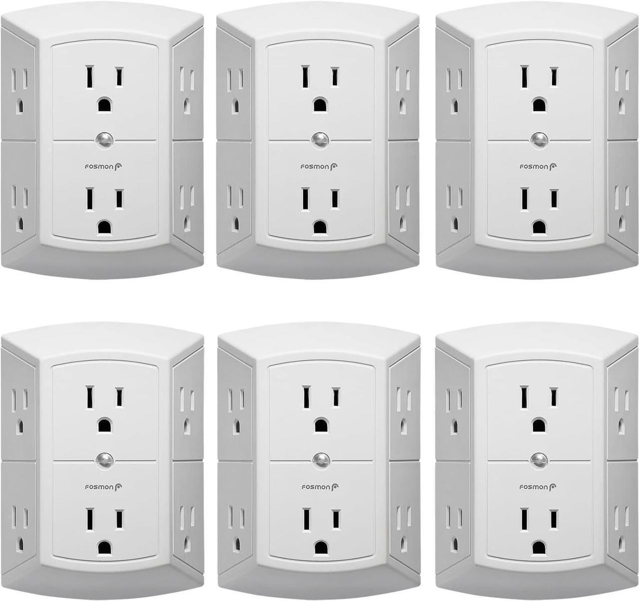 Alt view image 3 of 7 - Fosmon 6-Outlet Wall Plug, Six Plug Outlet Adapter, Multiple 6 Way Wall Plug Extender for Travel, Cruise, Dorm, Home and Office, 15A 125V 1875W, 3 Prong, 2 Pack