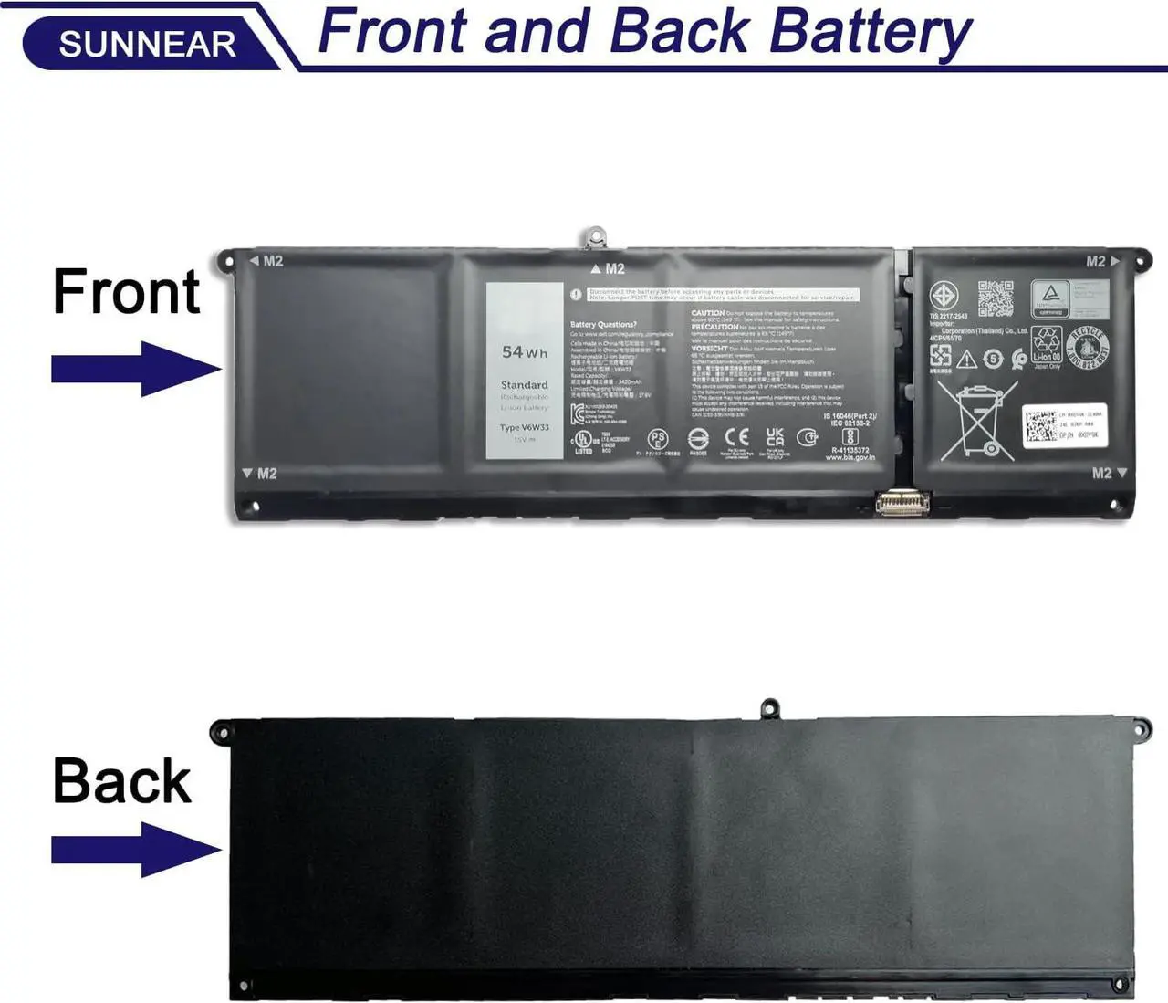 Alt view image 4 of 7 - V6W33 54Wh Laptop Battery Replacement for Dell Inspiron 3510 3511 3515 5310 5410 5418 5510 5515 5518 5625 5630 5635 7430 7435 7420 7425 Latitude 3320 3520 3420 Vostro 3515 3525 5620 Series TN70C G91J0