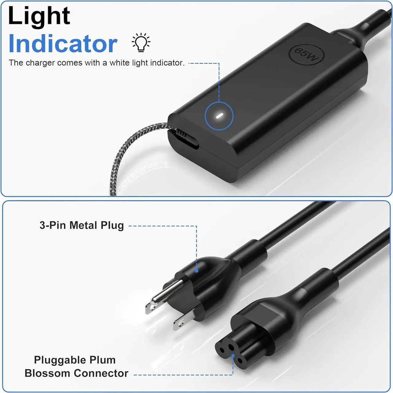 Alt view image 5 of 7 - New Rugged Slim 65W USB C Laptop Charger Compatible with Dell Chromebook 3100 XPS 12 13,Pro 13 14 16,Latitude 3000 5000 Series,Dell Laptop Charger LA65NM190,0WMDHR,Type C AC Power Adapter
