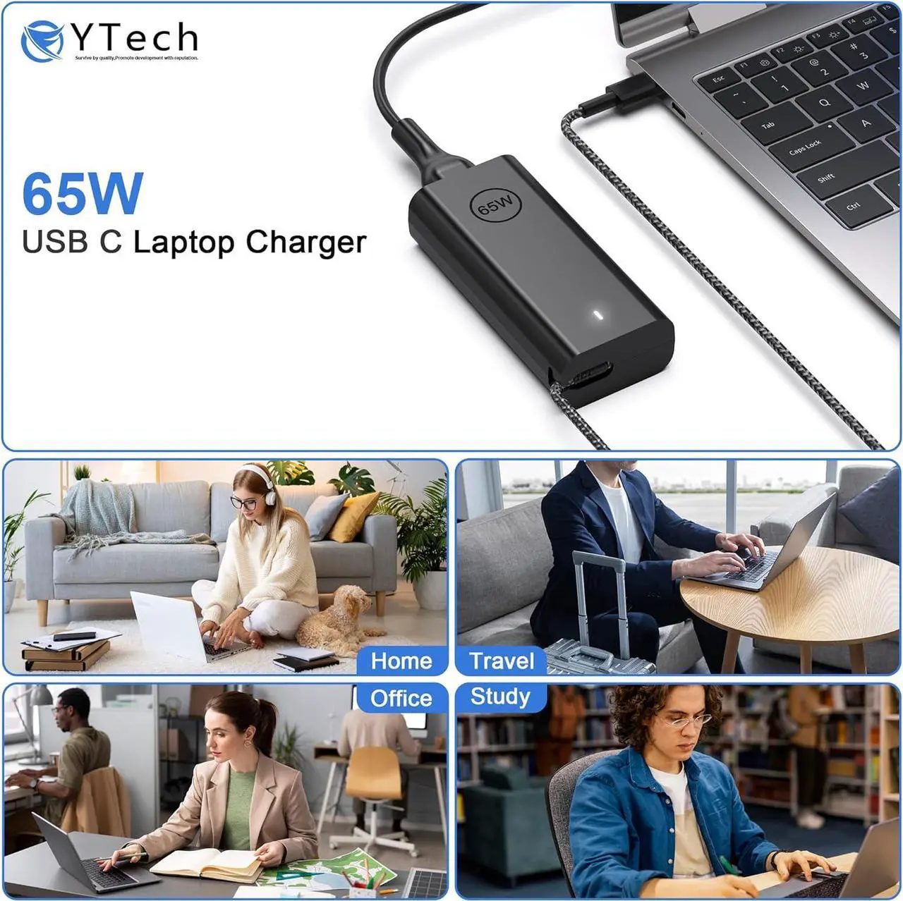 Alt view image 6 of 7 - New Rugged Slim 65W USB C Laptop Charger Compatible with Dell Chromebook 3100 XPS 12 13,Pro 13 14 16,Latitude 3000 5000 Series,Dell Laptop Charger LA65NM190,0WMDHR,Type C AC Power Adapter