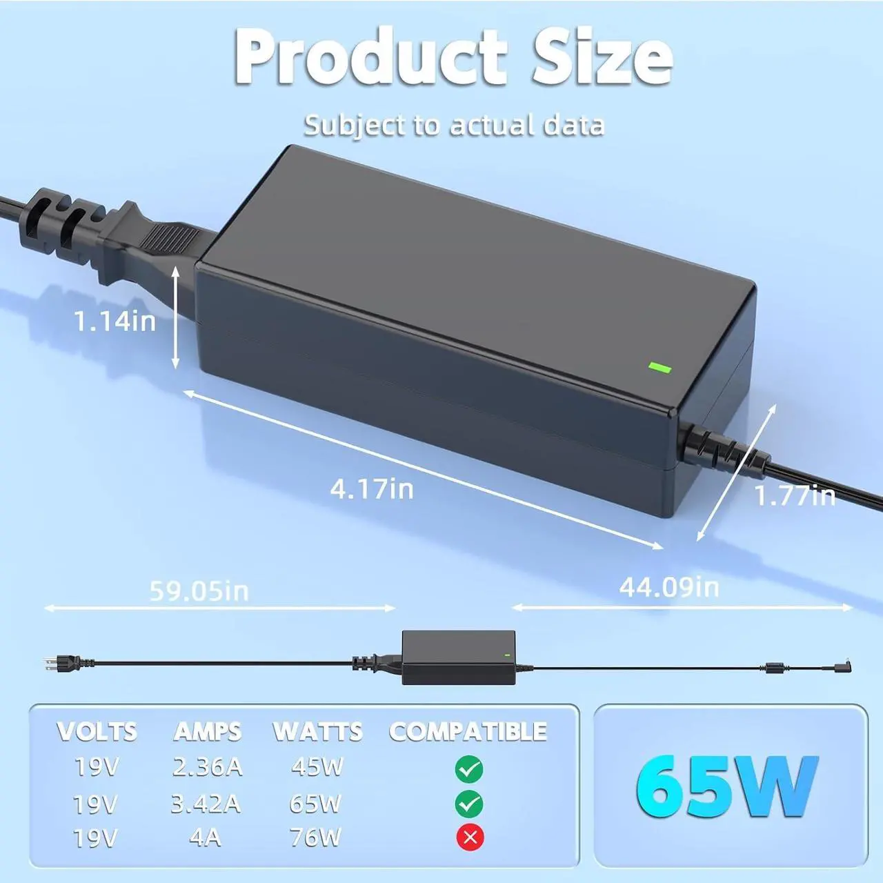 Alt view image 7 of 7 - 65W Laptop Charger Compatible with Acer Model N15Q10 N15Q9 N15Q8 N15V1 N15V2 N15C3 N16P1 N16Q9 N20C4 N20C5 N20C6 N22C6 N23C3 N19H1 N19H2 N16C4 N16Q4 N16Q1 N16P3 N18P3 N18Q13 Adapter Power Supply Cord