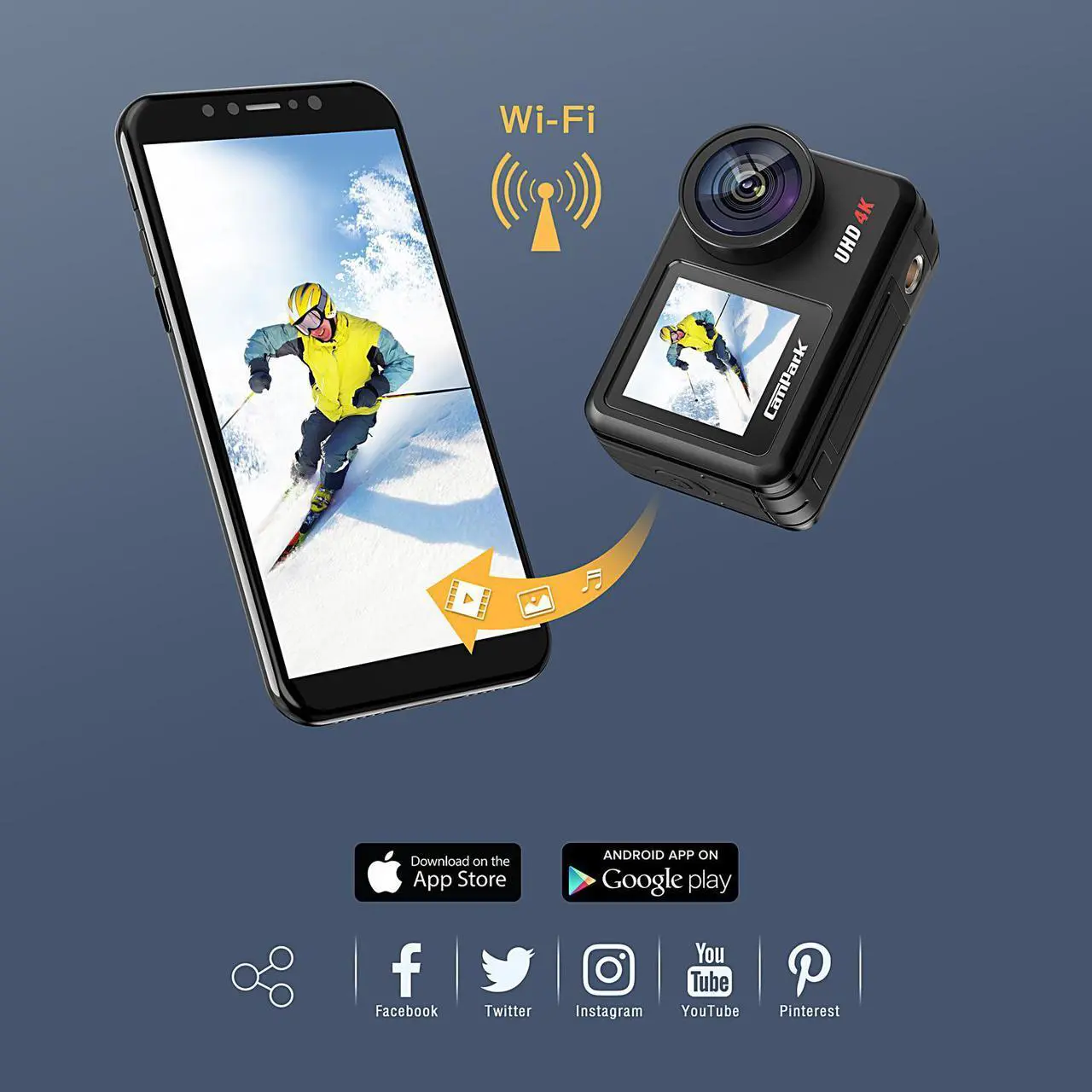 Alt view image 5 of 7 - CAMPARK Action Camera 4K 20MP Waterproof Camera Dual Screen WiFi Touch Screen Vlog Camera EIS Remote Control 131ft Underwater Sport Camera with 2 x 1350mAh Batteries and Accessories Kits