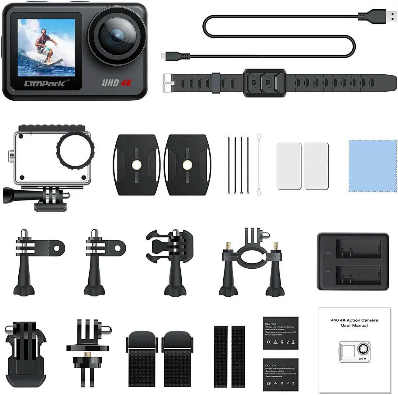 Alt view image 7 of 7 - CAMPARK Action Camera 4K 20MP Waterproof Camera Dual Screen WiFi Touch Screen Vlog Camera EIS Remote Control 131ft Underwater Sport Camera with 2 x 1350mAh Batteries and Accessories Kits