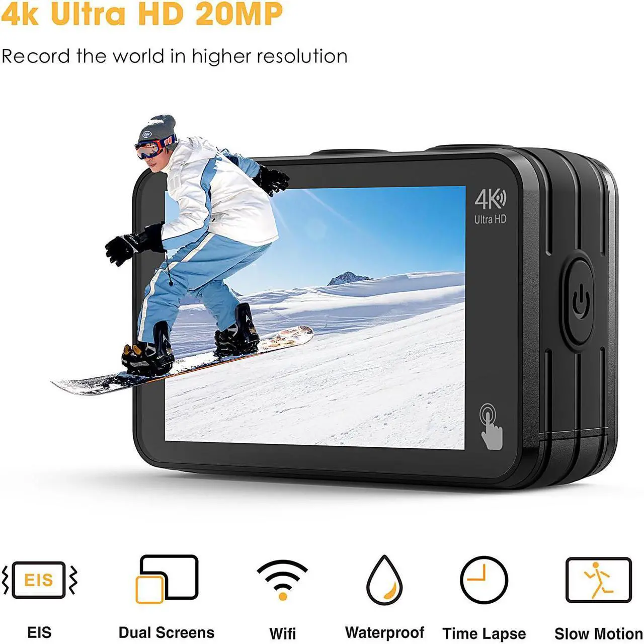 Alt view image 2 of 7 - CAMPARK Action Camera 4K 20MP Waterproof Camera Dual Screen WiFi Touch Screen Vlog Camera EIS Remote Control 131ft Underwater Sport Camera with 2 x 1350mAh Batteries and Accessories Kits