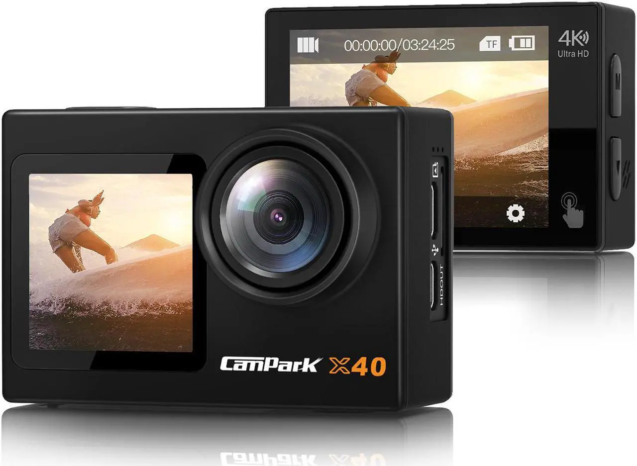 Main image of CAMPARK Action Camera 4K 20MP Touch Screen WiFi Vlog Camera with Dual Color Screen EIS Sony Sensor Remote Control 131ft Underwater Waterproof Camera with 2 Batteries and Mounting Kits