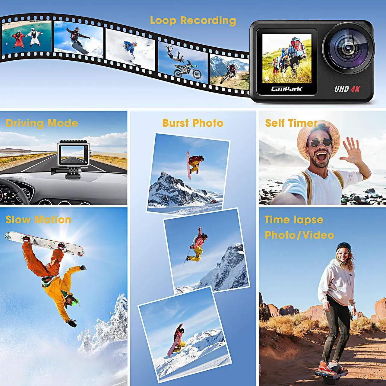 Alt view image 6 of 7 - CAMPARK Action Camera 4K 20MP Waterproof Camera Dual Screen WiFi Touch Screen Vlog Camera EIS Remote Control 131ft Underwater Sport Camera with 2 x 1350mAh Batteries and Accessories Kits