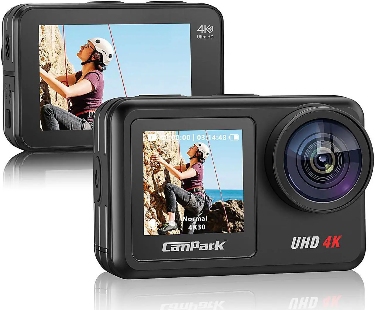 Main image of CAMPARK Action Camera 4K 20MP Waterproof Camera Dual Screen WiFi Touch Screen Vlog Camera EIS Remote Control 131ft Underwater Sport Camera with 2 x 1350mAh Batteries and Accessories Kits
