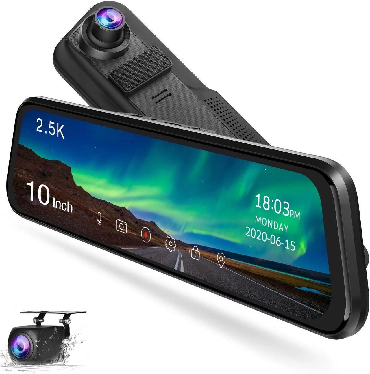 Main image of CAMPARK 2.5K Mirror Dash Cam for Car, Dual Dash Camera Front and Rear w/10" Full Touch Screen, Rear View Mirror Camera, 1080P Waterproof Reverse Backup Camera, Parking Assist, Loop Recording, G-Sensor