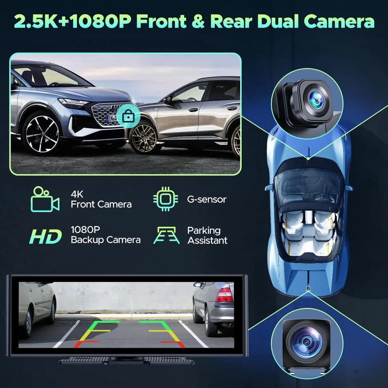 Alt view image 3 of 7 - LAMTTO Apple Car Play Wireless Car Stereo with 4K Front and Rear Dash Cam, 9.26" Touch Screen, Carplay Car Radio, Android Auto, 1080P Rear View Camera/Loop Recording/GPS Navigation/Mirror Link