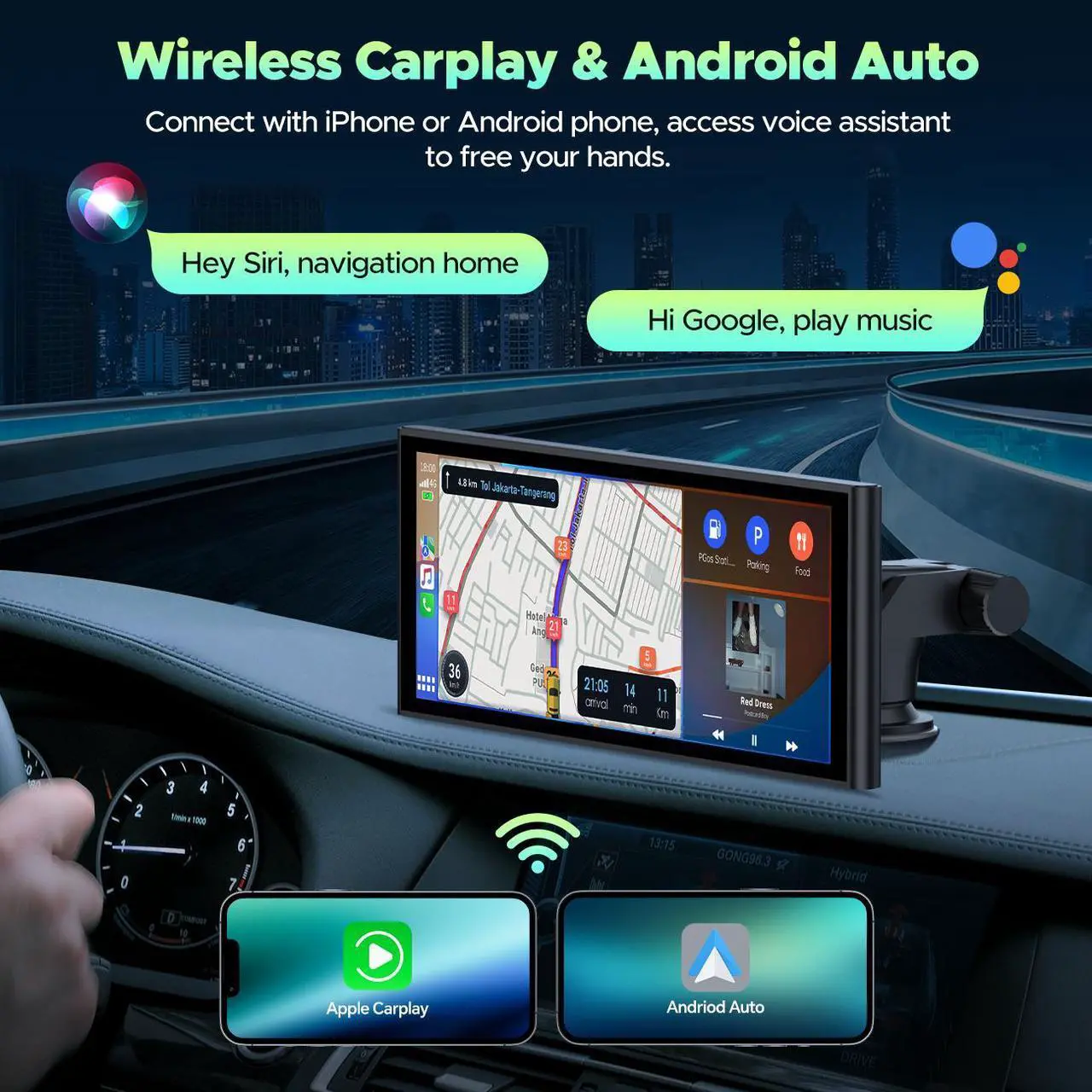 Alt view image 2 of 7 - LAMTTO Apple Car Play Wireless Car Stereo with 4K Front and Rear Dash Cam, 9.26" Touch Screen, Carplay Car Radio, Android Auto, 1080P Rear View Camera/Loop Recording/GPS Navigation/Mirror Link