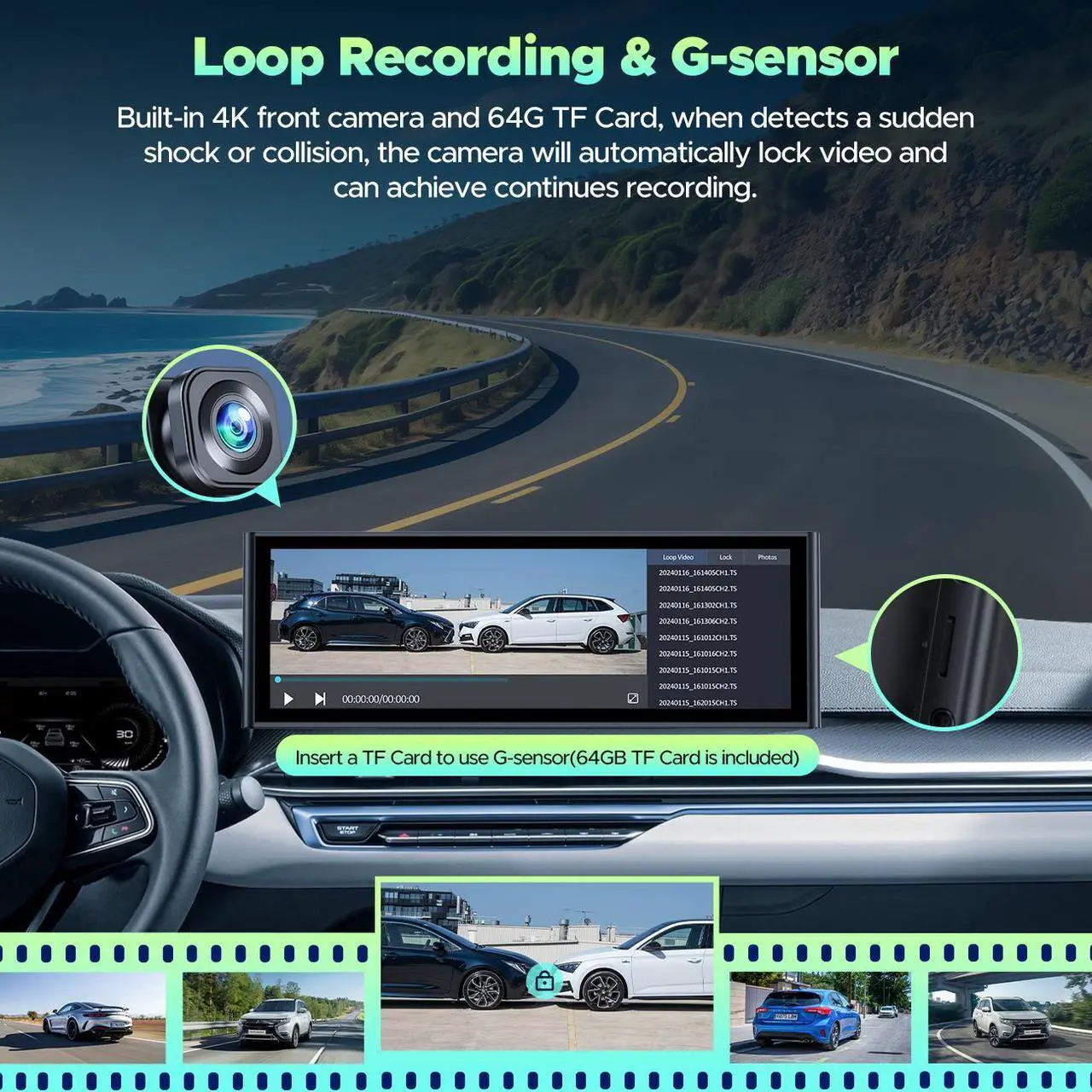Alt view image 4 of 7 - LAMTTO Apple Car Play Wireless Car Stereo with 4K Front and Rear Dash Cam, 9.26" Touch Screen, Carplay Car Radio, Android Auto, 1080P Rear View Camera/Loop Recording/GPS Navigation/Mirror Link