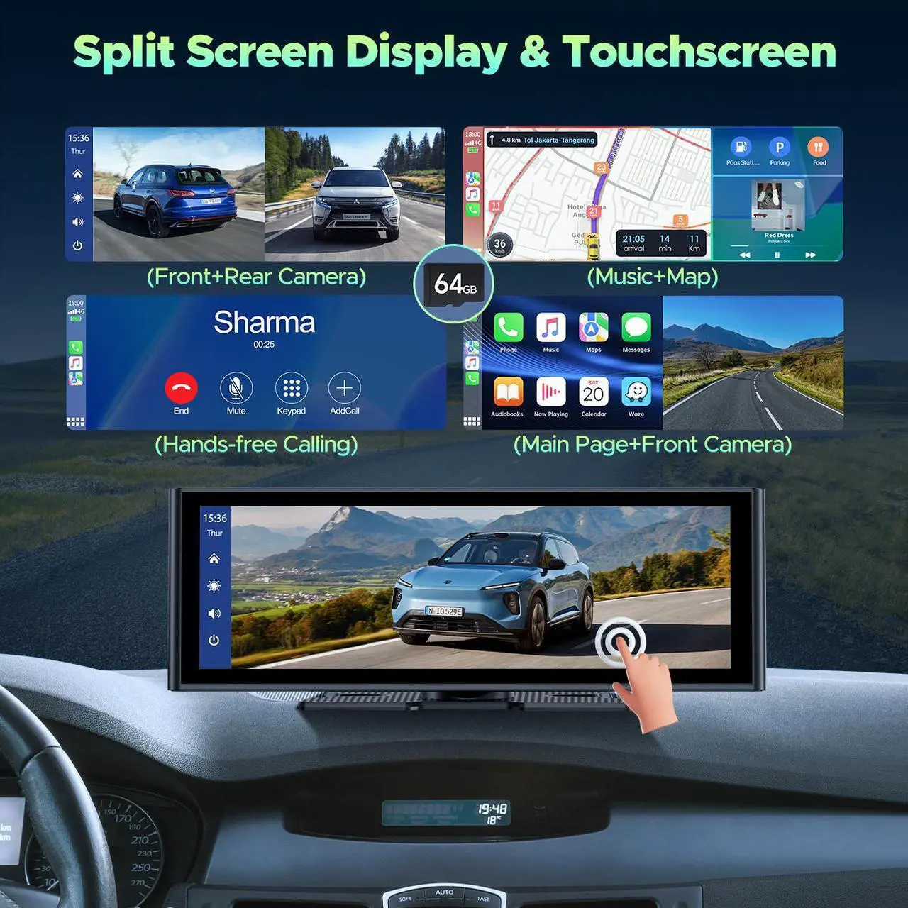 Alt view image 5 of 7 - LAMTTO Apple Car Play Wireless Car Stereo with 4K Front and Rear Dash Cam, 9.26" Touch Screen, Carplay Car Radio, Android Auto, 1080P Rear View Camera/Loop Recording/GPS Navigation/Mirror Link