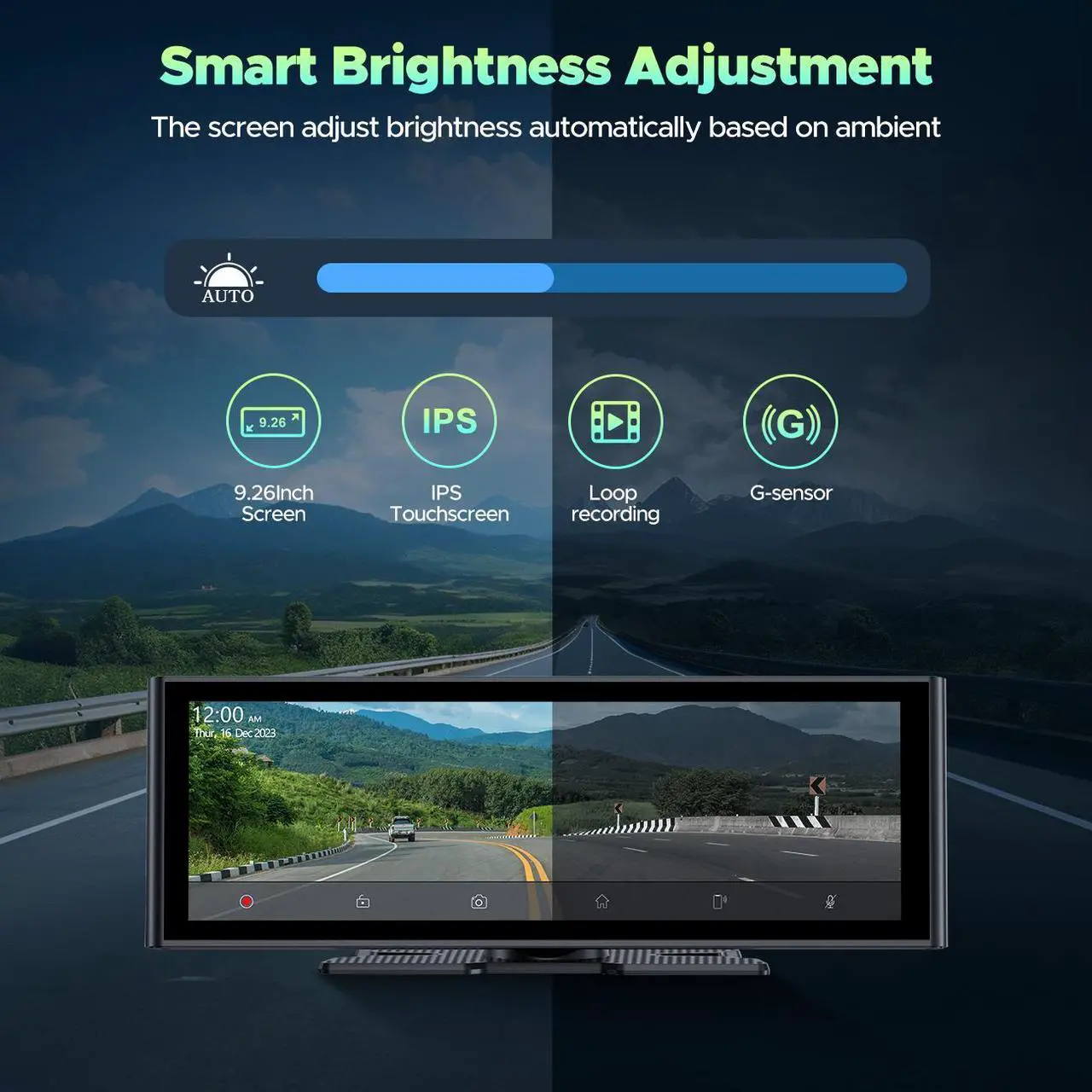 Alt view image 6 of 7 - LAMTTO Apple Car Play Wireless Car Stereo with 4K Front and Rear Dash Cam, 9.26" Touch Screen, Carplay Car Radio, Android Auto, 1080P Rear View Camera/Loop Recording/GPS Navigation/Mirror Link