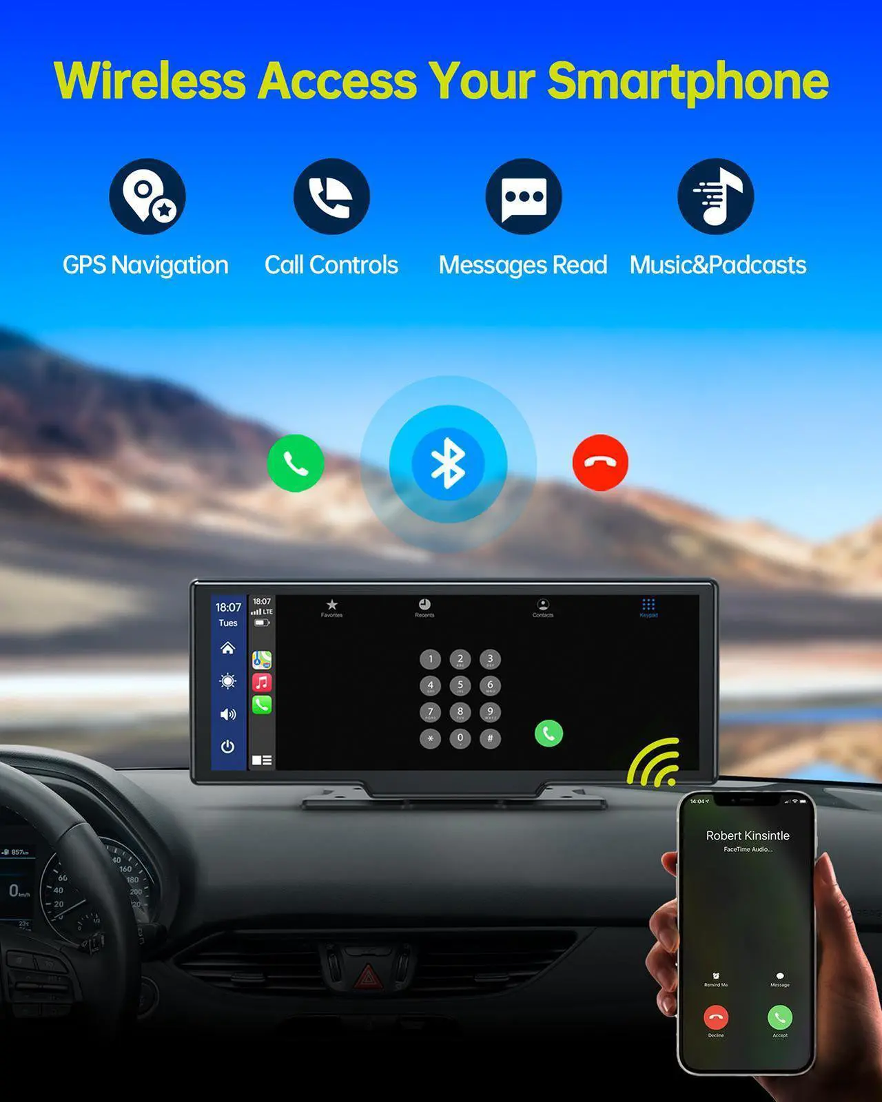 Alt view image 3 of 7 - CAMPARK Wireless Apple Carplay Car Stereo Receiver, Portable Carplay Screen GPS Navigation for Cars, 9.26 Inch Touch Screen Car Audio Receiver with Siri Assistant, Bluetooth