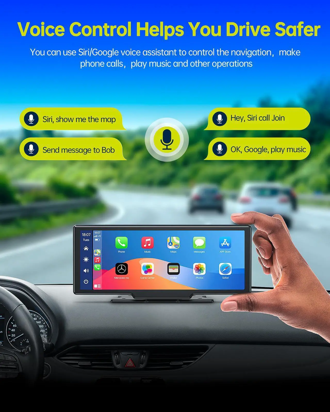 Alt view image 4 of 7 - CAMPARK Wireless Apple Carplay Car Stereo Receiver, Portable Carplay Screen GPS Navigation for Cars, 9.26 Inch Touch Screen Car Audio Receiver with Siri Assistant, Bluetooth