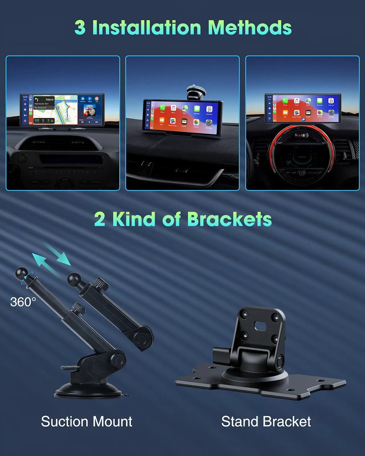Alt view image 6 of 7 - CAMPARK Wireless Apple Carplay Car Stereo Receiver, Portable Carplay Screen GPS Navigation for Cars, 9.26 Inch Touch Screen Car Audio Receiver with Siri Assistant, Bluetooth