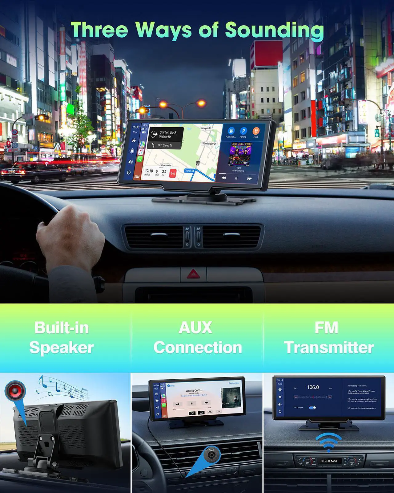 Alt view image 7 of 7 - CAMPARK Wireless Apple Carplay Car Stereo Receiver, Portable Carplay Screen GPS Navigation for Cars, 9.26 Inch Touch Screen Car Audio Receiver with Siri Assistant, Bluetooth