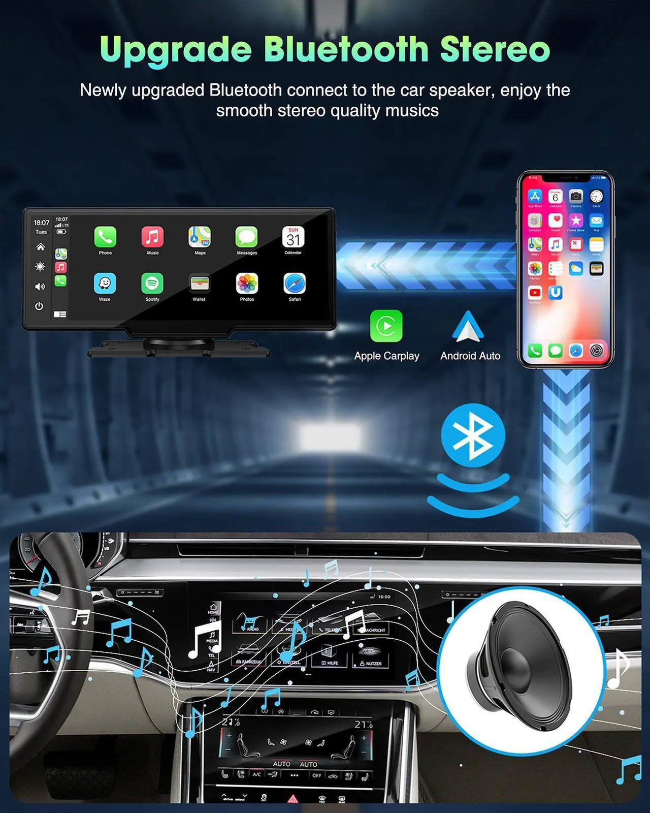 Alt view image 8 of 7 - CAMPARK Wireless Apple Carplay Car Stereo Receiver, Portable Carplay Screen GPS Navigation for Cars, 9.26 Inch Touch Screen Car Audio Receiver with Siri Assistant, Bluetooth