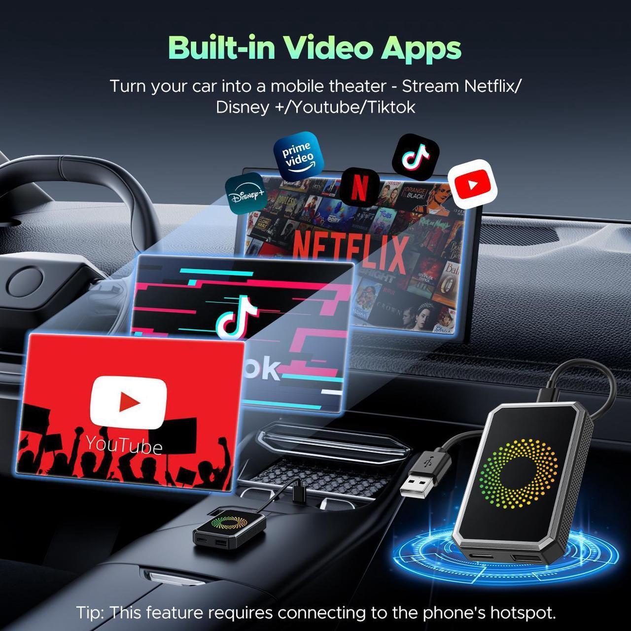 Alt view image 5 of 7 - Lamtto Wireless Carplay Adapter, 3 in 1 Magic Video Box with Built in Netflix YouTube, Dongle with USB Drive and HDMI Output for OEM Wired Apple Car Play and Ared Apple Car Play and Android Auto Cars