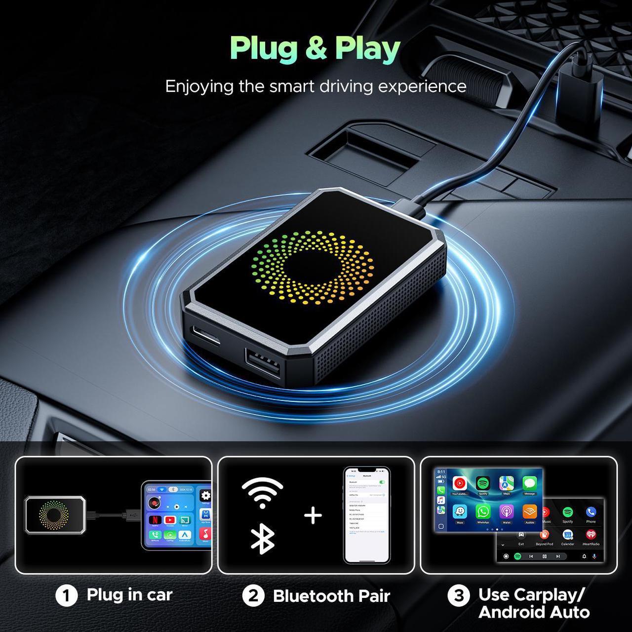 Alt view image 4 of 7 - Lamtto Wireless Carplay Adapter, 3 in 1 Magic Video Box with Built in Netflix YouTube, Dongle with USB Drive and HDMI Output for OEM Wired Apple Car Play and Ared Apple Car Play and Android Auto Cars