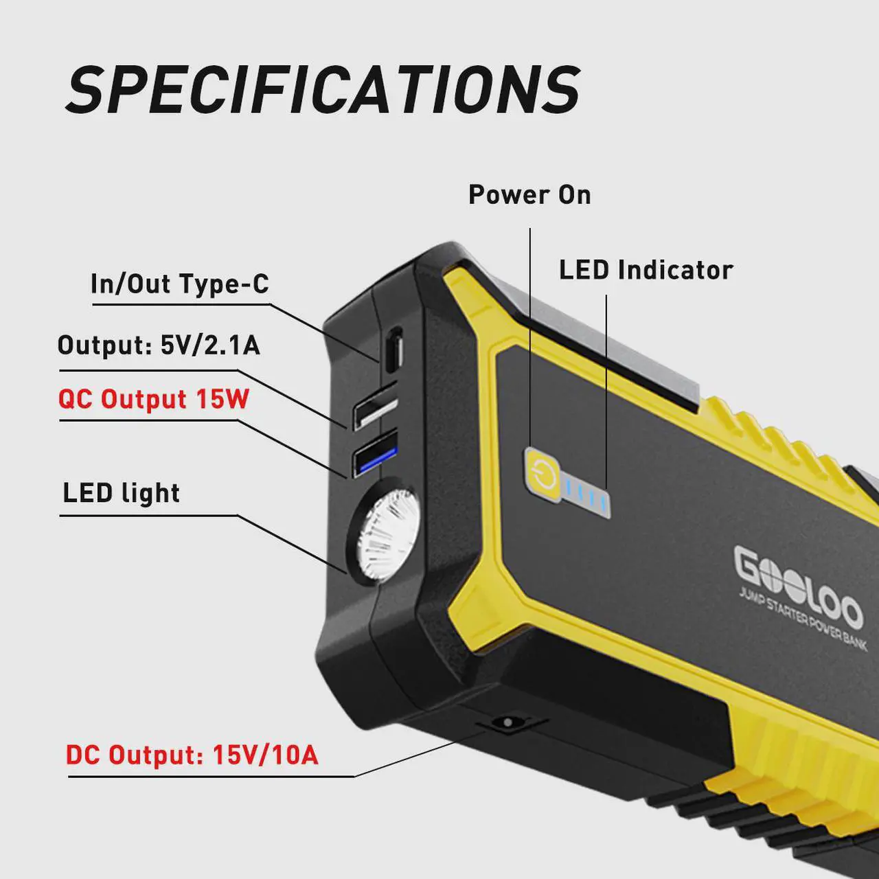 Alt view image 6 of 7 - 4000A Peak GOOLOO SuperSafe Car Jump Starter (All Gas, up to 10.0L Diesel Engine) 12V Auto Battery Jumper Booster + USB Quick Charge and Type C Port, Portable Power Pack for Trucks, SUVs