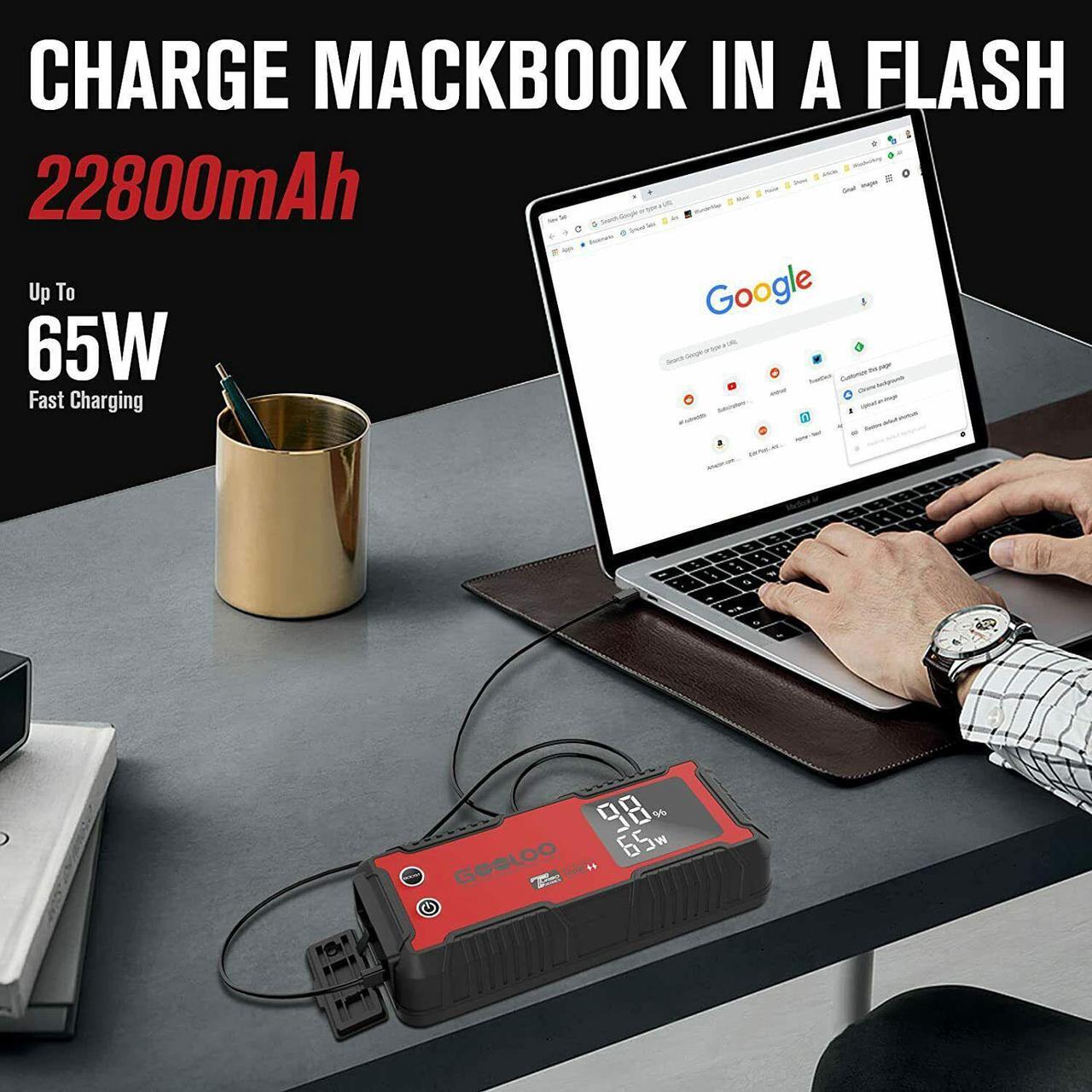 Alt view image 5 of 7 - GOOLOO GT3000 Jump Starter 3000A PD100W Fast Charging, SuperSafe 12V Lithium Portable Car Battery Booster Pack, 22800mAh Power Bank Charger Box with Jumper Cables for 8L Diesel and 10L Gas Engines