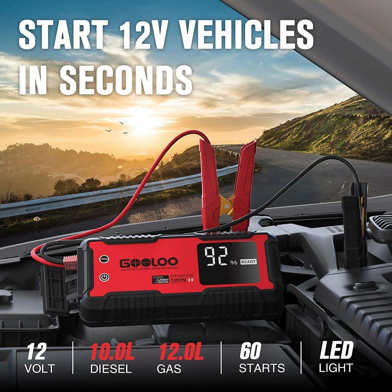 Alt view image 3 of 6 - GOOLOO GT4000S Jump Starter 24000mAh 4000A Car Starter PD100W Two-Way Fast-Charging Portable Car Battery Charger Booster Pack Up to 10L Diesel and 12L Gas Engines, 12V Lithium SuperSafe Jump Box