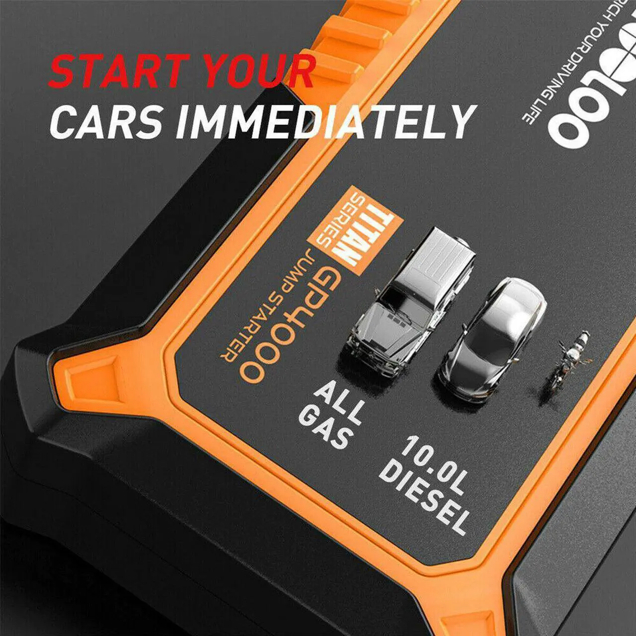 Alt view image 2 of 6 - GOOLOO 4000A Car Jump Starter 24000mAh Portable Power Bank 12V Engine Booster Pack For ALL Gas Car/ 10.0L Diesel Car QC3.0 Output Orange