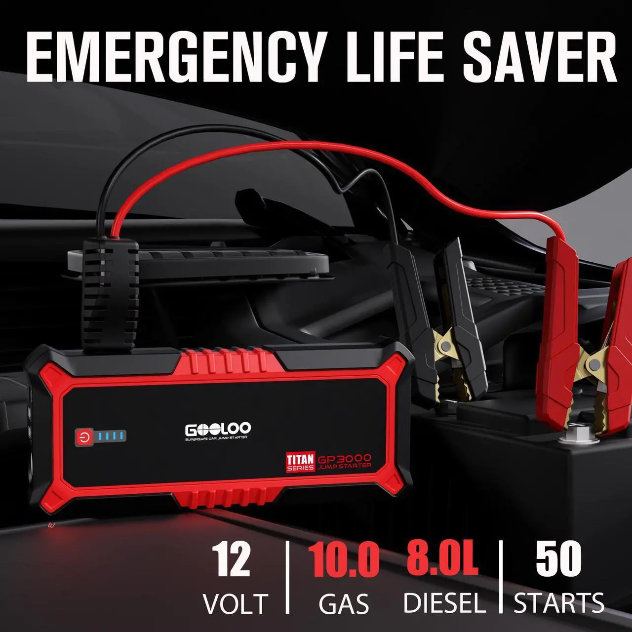 Alt view image 2 of 7 - GOOLOO Upgraded GP3000 Jump Starter 3000A Peak Car Starter (Up to 9L Gas or 7L Diesel Engine) 12V Jump Box Auto Lithium Battery Booster SuperSafe Portable Power Pack with USB Quick Charge, Type-C Port