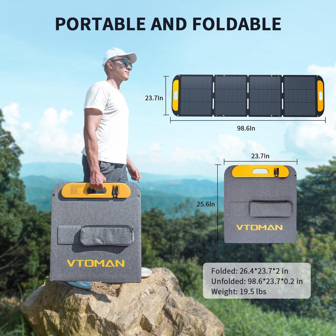 Alt view image 6 of 7 - VTOMAN VS200 Pro Portable Solar Panel 200W 48V, 23% Efficiency Foldable Solar Panel w/ IP67 Waterproof & MC-4 Anderson XT60 DC5521 Adapters & Adjustable Kickstands, Off-Grid Power for Home & Camping
