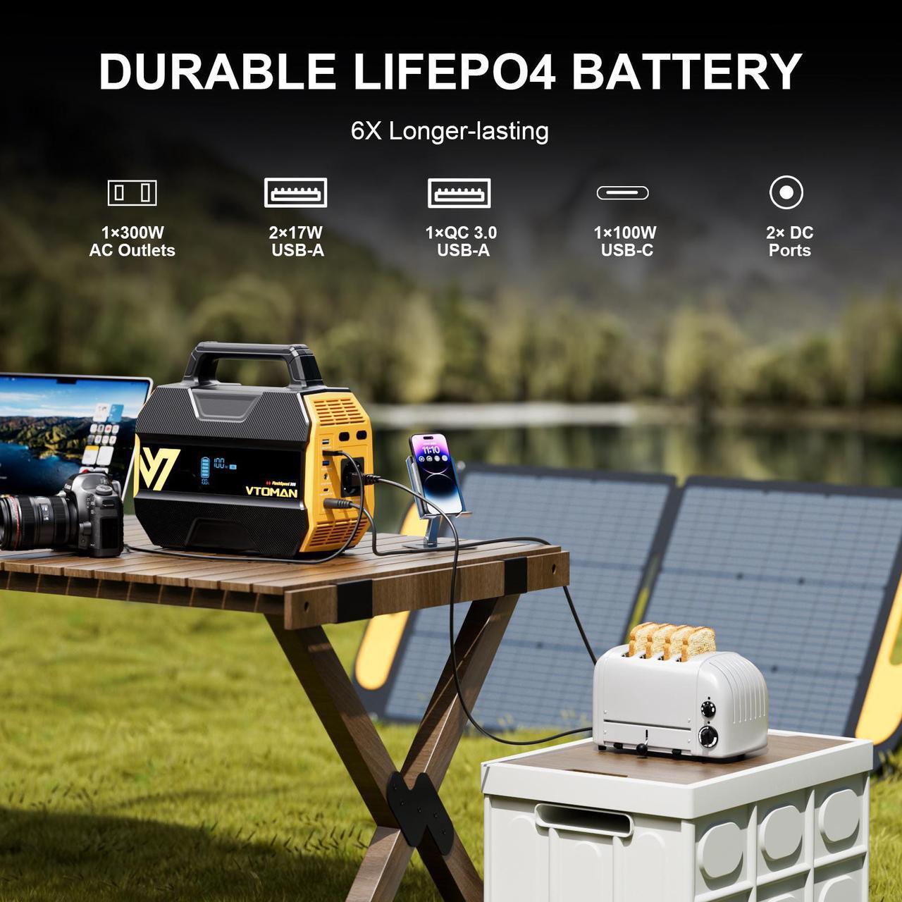 Alt view image 6 of 7 - VTOMAN FlashSpeed 300 Portable Power Station 70000mAh, Only 7.4lbs with 7 Outlets, LiFePO4 Generator with Up to 600W AC Outlet, 12V/24V DC Input Adapt RV/Van, PD 100W Type-C for Power Outage, Camping