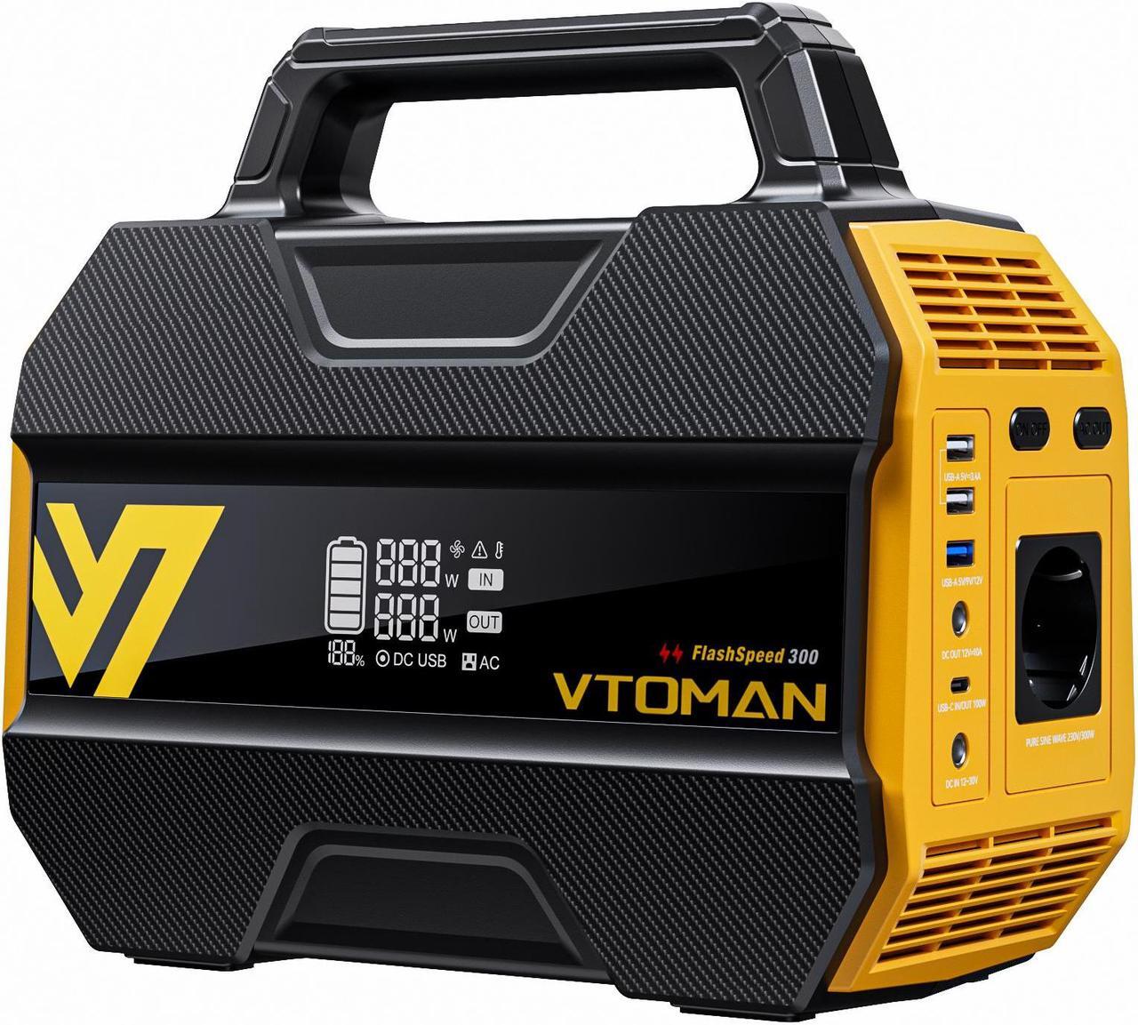 Main image of VTOMAN FlashSpeed 300 Portable Power Station 70000mAh, Only 7.4lbs with 7 Outlets, LiFePO4 Generator with Up to 600W AC Outlet, 12V/24V DC Input Adapt RV/Van, PD 100W Type-C for Power Outage, Camping