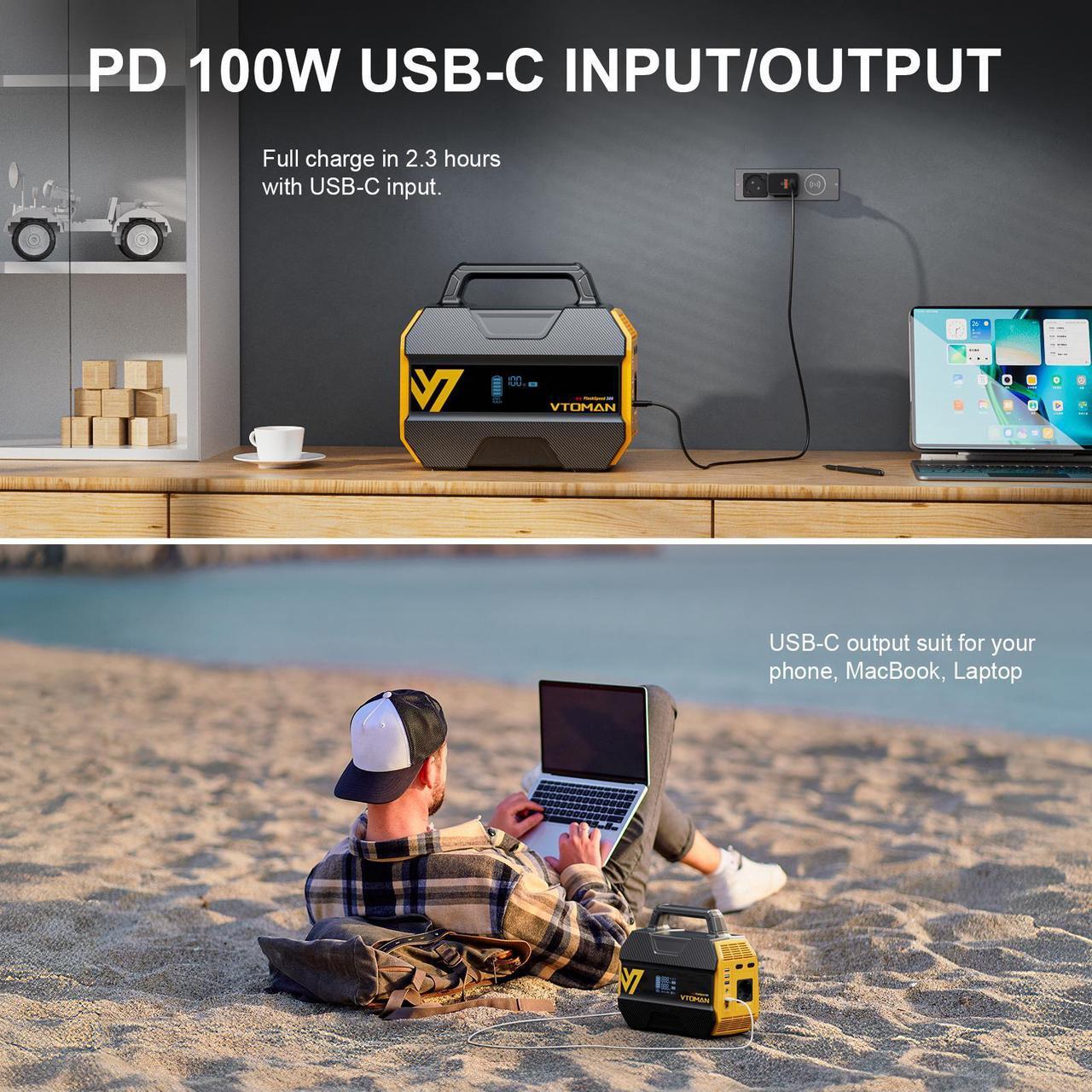 Alt view image 5 of 7 - VTOMAN FlashSpeed 300 Portable Power Station 70000mAh, Only 7.4lbs with 7 Outlets, LiFePO4 Generator with Up to 600W AC Outlet, 12V/24V DC Input Adapt RV/Van, PD 100W Type-C for Power Outage, Camping