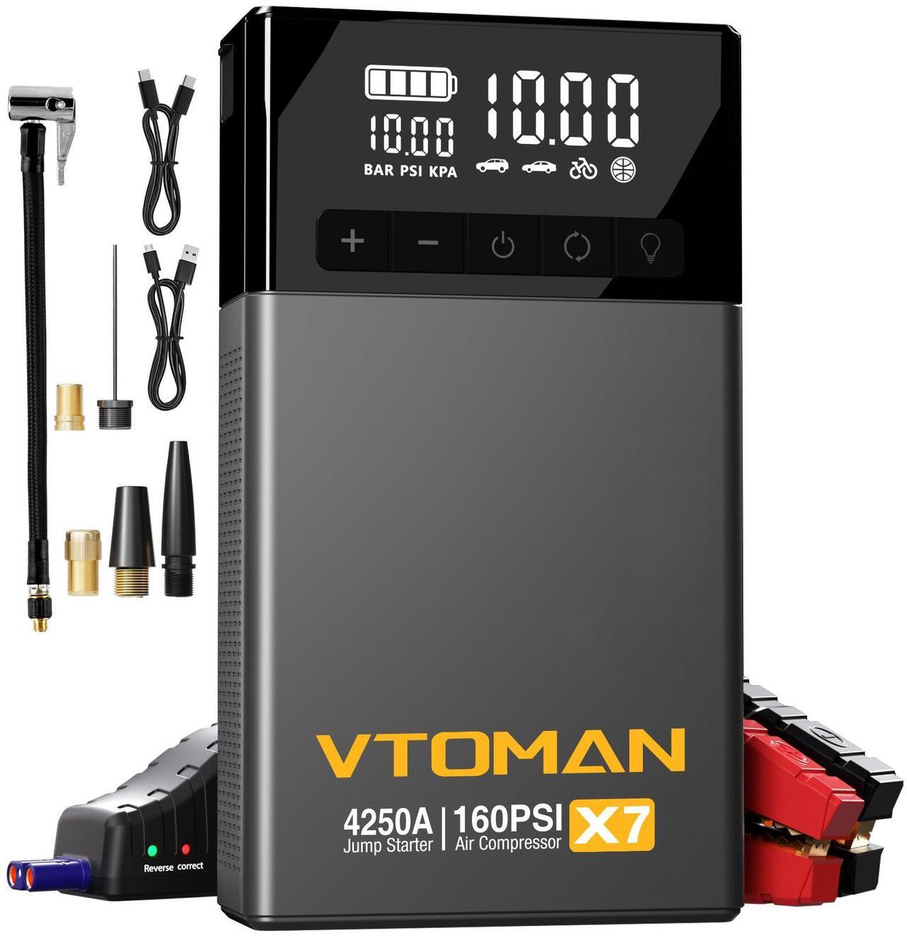 Main image of VTOMAN X7 4250A Jump Starter with Air Compressor, Car Starter with 160PSI Digital Tire Inflator,99.2Wh 12V Lithium Battery Charger Booster Box with Type-C Quick Charge for Up 10L Gas/10L Diesel Engine
