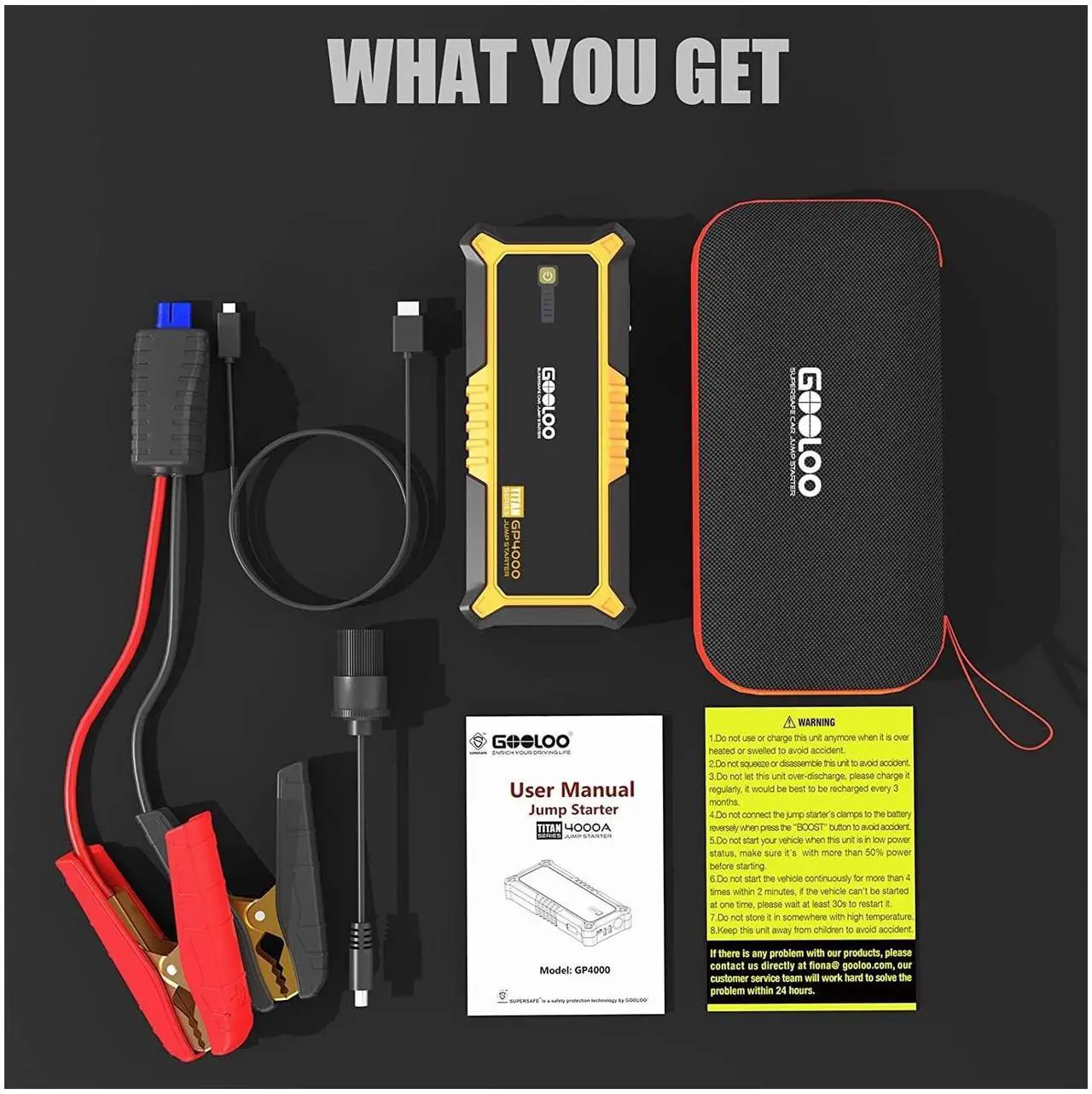 Alt view image 7 of 7 - GOOLOO GP4000 Jump Starter 4000A Peak Car Starter (All Gas,up to 10.0L Diesel Engine) SuperSafe 12V Lithium Jump Box,Auto Battery Booster Pack,Portable Power Bank with USB Quick Charge and Type C Port