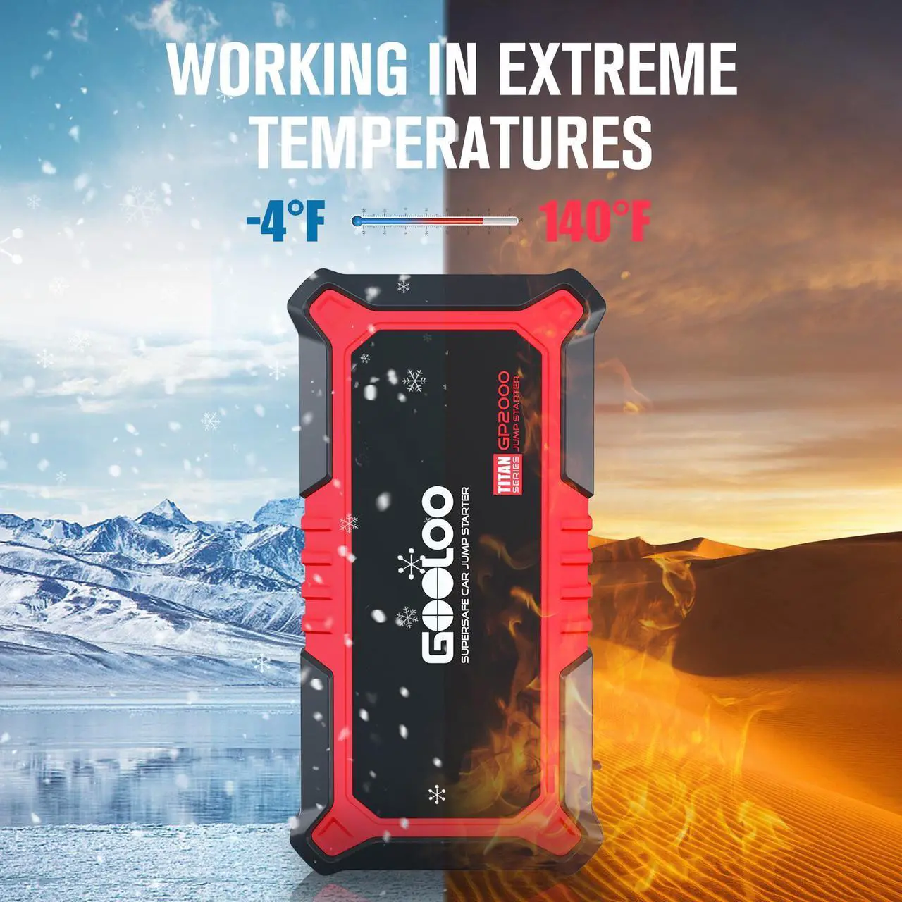 Alt view image 3 of 7 - GOOLOO New GP2000 Jump Starter, 12V 2000A Car Jumper Starter(Up to 8.0L Gas, 6.0L Diesel Engines), SuperSafe Portable Battery Charger, Auto Lithium Box Booster Pack with USB Quick Charge, red