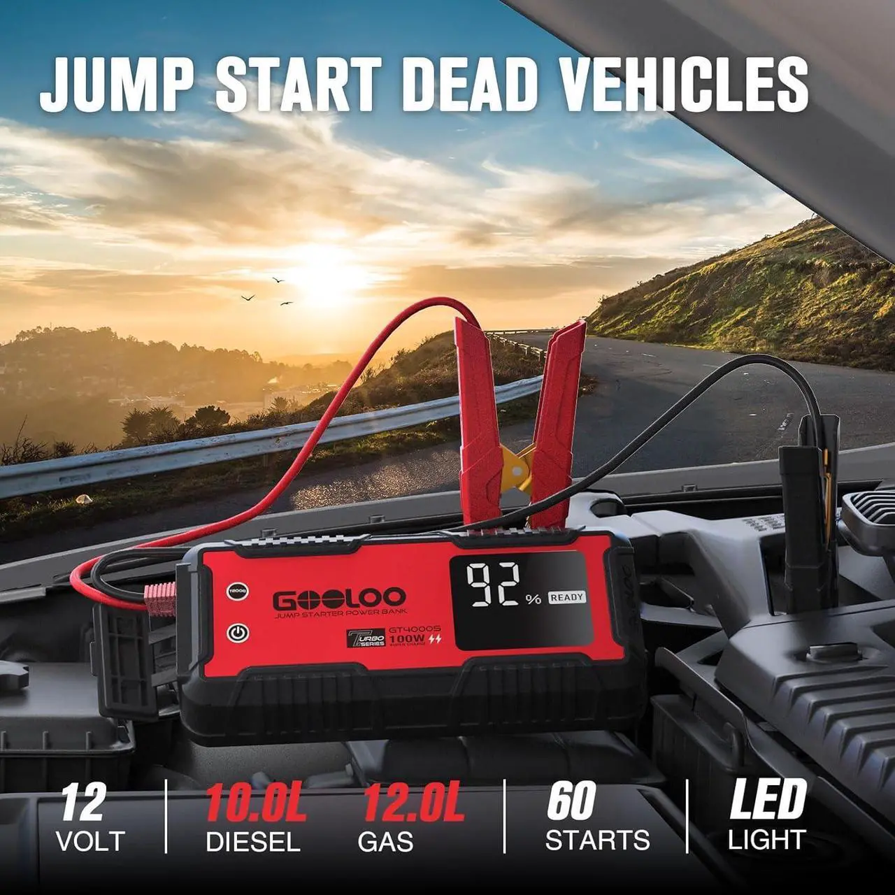 Alt view image 2 of 7 - GOOLOO GT4000S Jump Starter 100W Two-Way Fast-Charging Portable Car Jump Starter EVA Storage Case