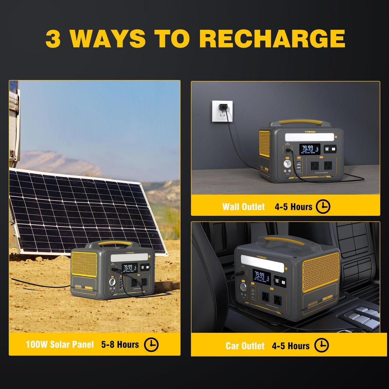 Alt view image 4 of 7 - VTOMAN 600W Portable Power Station, LFP Battery Powered Generator with 2x 600W AC Outlets (Surge 1200W), 4x USB ports, 3x DC Output for Outdoor Camping, Vehicle Emergency, Electric Backup