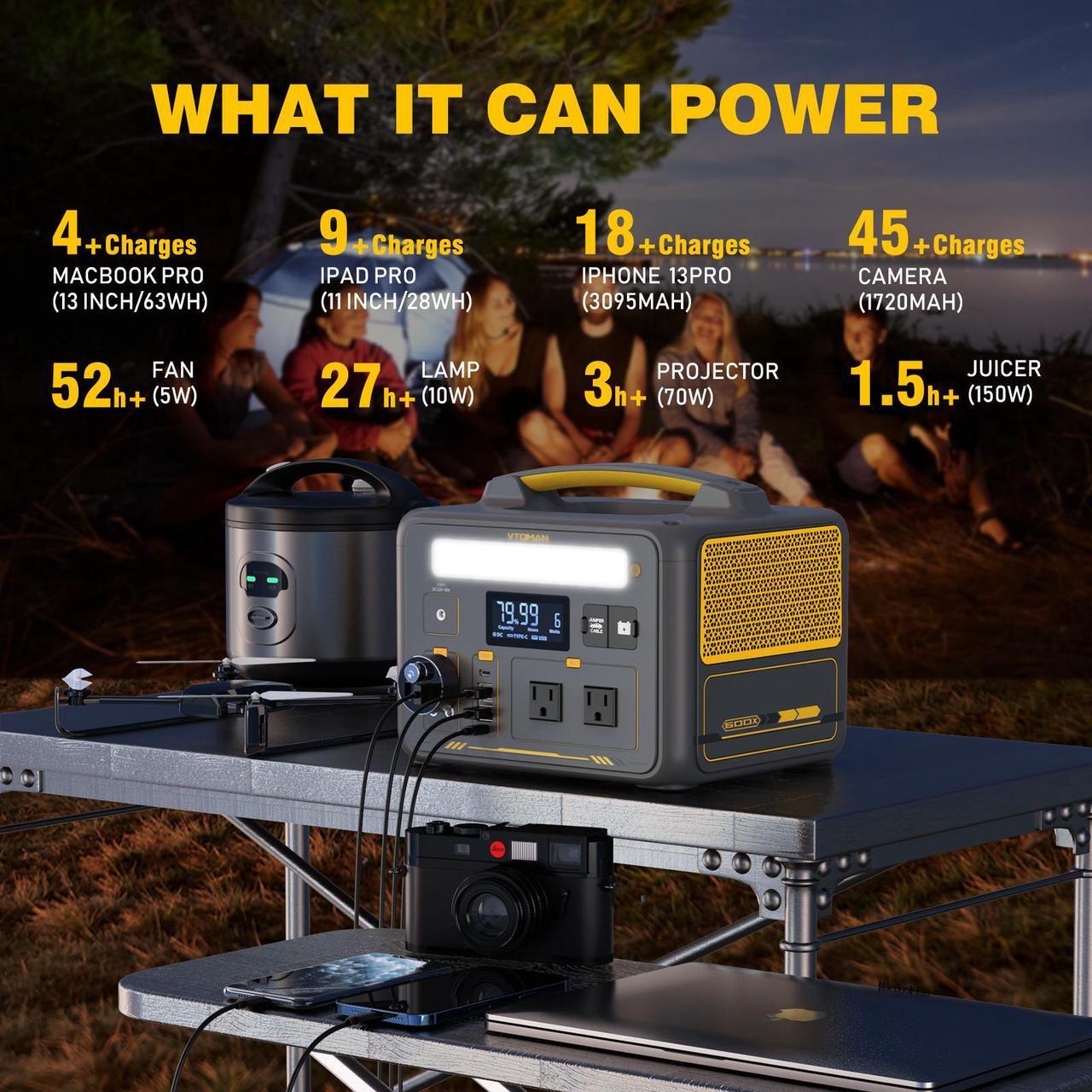 Alt view image 5 of 7 - VTOMAN 600W Portable Power Station, LFP Battery Powered Generator with 2x 600W AC Outlets (Surge 1200W), 4x USB ports, 3x DC Output for Outdoor Camping, Vehicle Emergency, Electric Backup