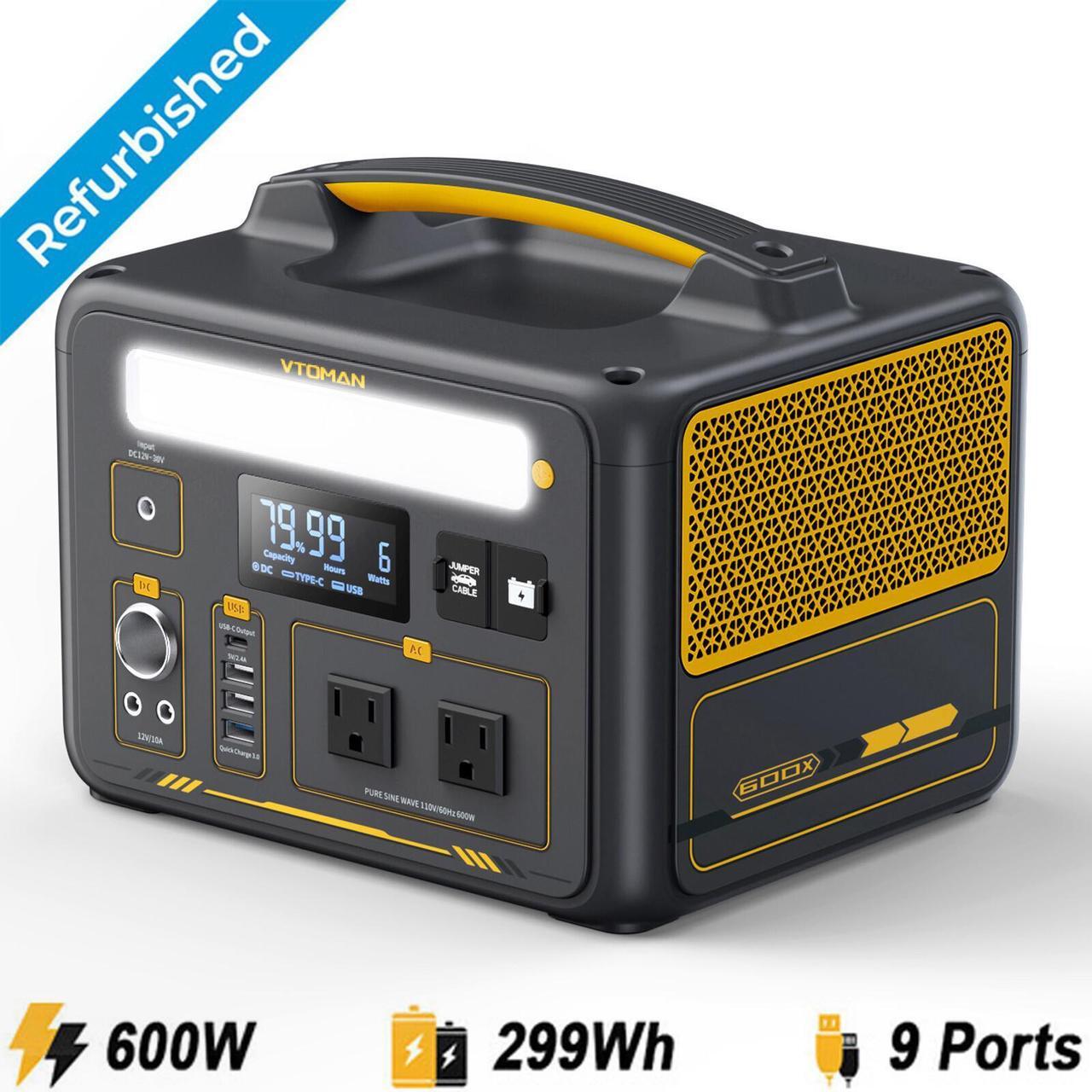 Main image of VTOMAN 600W Portable Power Station, LFP Battery Powered Generator with 2x 600W AC Outlets (Surge 1200W), 4x USB ports, 3x DC Output for Outdoor Camping, Vehicle Emergency, Electric Backup